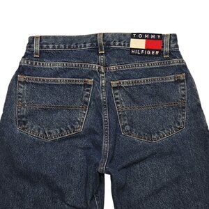 Vintage Tommy Hilfiger Jeans Mens 30x30 Blue Denim Big Flag Patch Tapered 90s